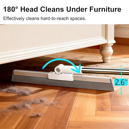 Floor Squeegee with 51"-58" Telescoping Handle & 180° Rotating Head, Water Removal for Tile & Hardwood, Under-Furniture Cleaning