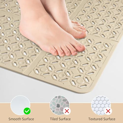 Yolife Square Shower Mat, 27" x 27" Large Shower Mat with Drain Hole in Middle, Soft TPE Non Slip Shower Mats for Inside Shower with Suction Cups, Anti Slip Washable Shower Floor Mat, Brown - color: Brown
