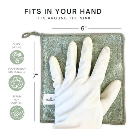 Dishcloths Kitchen Dishrag Cleaning Scrub Reusable 6pk 6x7in | Bamboo-Rayon, Absorbent, Scrub-Non-Scratch, Washable, Durable, Fast-Drying, Multi-Surface, Hand-Sized, Household Cleaning - color: Natural Solids, size: 6" x 7" -6 Pack