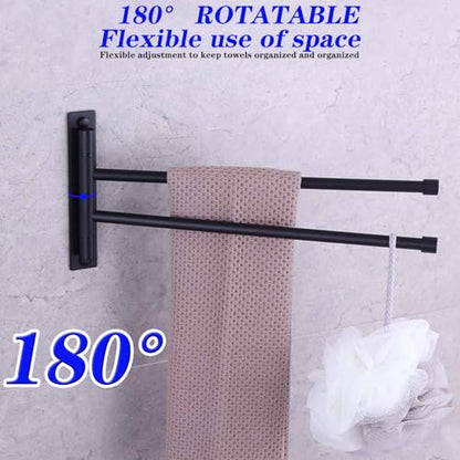 GERZWY Bathroom Swing Arm Towel Bars 2-Arm Wall Mount Stainless Steel Bath Towel Rack Hanger Towel Holder Organizer Matte Black HYG02-BK - color: Black