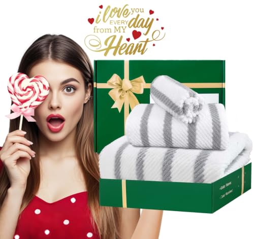 VOOVA & MOVAS 3PC Towel Set, 100% Cotton, Gray White Dark Tan | 1 Large Bath 30x56 In,1 Hand 18x28 In,1 Wash Cloth 13x13 In, Quick Dry, Soft, Thick, Dorm Room Essentials - color: Gray + White, size: 3 PC Bathroom Towel Set