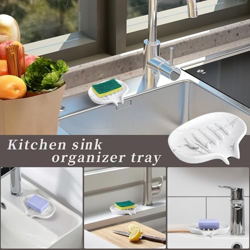 Self Draining Soap Dish for Shower & Bathroom Sink with Drain | Large Marble Resin Non Slip Soap Tray for Bar Soap, Kitchen Counter, Bathtub & Sink - color: 1 Pcak&a-white