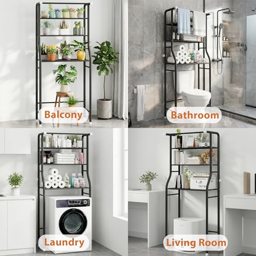 UDEAR 3-Tier Over The Toilet Rack,with Hanging Rod,Tower Shelf,Black | Toilet Towel Rack, Three-layer Iron Plate, Suitable for Bathrooms - color: Black