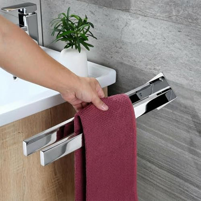 Double Rod Towel Bar 16 Inch, SUS304 Stainless Steel Wall Mounted Towel Holder, Bathroom Kitchen Double Layer Towel Rail, Modern Design Square Wall Towel Rack for Bathroom, Kitchen Chrome - color: Chrome