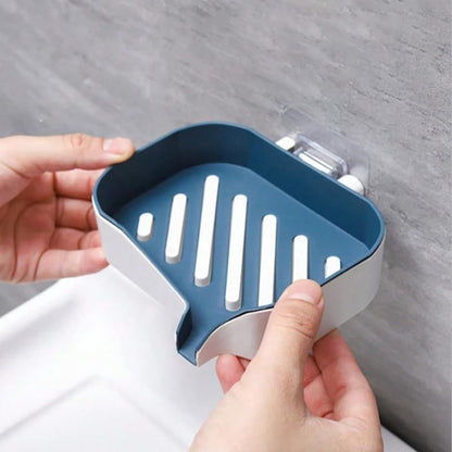 1pc Double Layer Soap Dish Wall Mounted Bathroom Soap Holder with Drain Holes Creative Color Matched Design Adhesive No Drill Installation (Pink Purple)