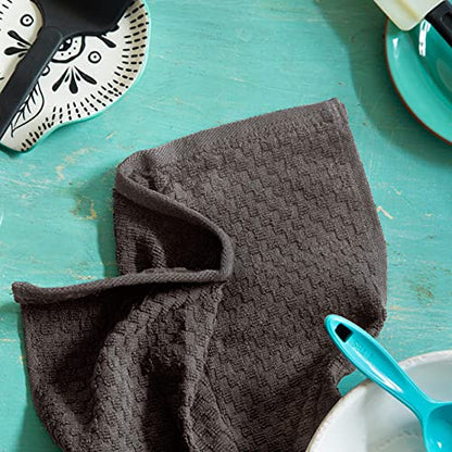 COTTON CRAFT Amazing Kitchen Towel - 12 Pack 100% Cotton Waffle Terry Towel | Charcoal - 16x28 Euro Café Waffle Weave Dish Towels - Soft Absorbent Quick Dry Low Lint Reusable Pantry Bar Cleaning Cloth - color: Charcoal, size: 12 Pack