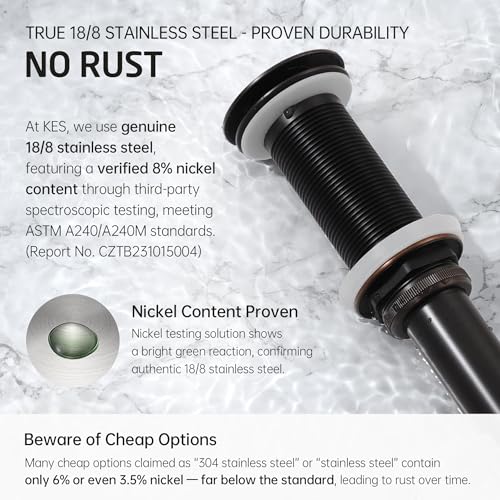 KES Oil Rubbed Bronze Bathroom Sink Drain with Extended Thread, All Metal | Pop Up Drain Stopper without Overflow for Thicker Vessel Sinks and Countertops, Brass and Stainless Steel, S2022D-ORB - color: Oil Rubbed Bronze, style: NO Overflow, Long Thread