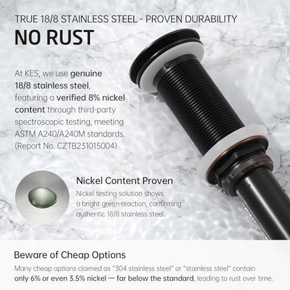 KES Oil Rubbed Bronze Bathroom Sink Drain with Extended Thread, All Metal | Pop Up Drain Stopper without Overflow for Thicker Vessel Sinks and Countertops, Brass and Stainless Steel, S2022D-ORB - color: Oil Rubbed Bronze, style: NO Overflow, Long Thread