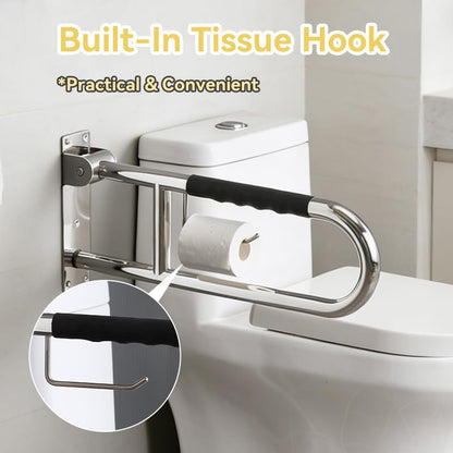 31.5 Inch Toilet Grab Bar, Chrome Flip-Up Bathroom Grab Bar with Paper Holder, Non-Slip Soft Silicone Grips Handicap Grab Bars, 304 Stainless Steel Handicap Grab Bars for Elderly, Disabled, Pregnant - color: Polished Chrome