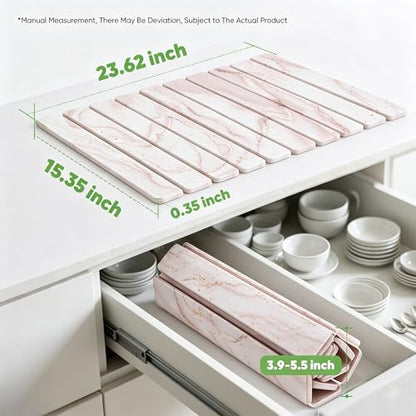 Stone Drying Mat for Kitchen Counter, Quick Diatomaceous Earth Mats for Dishes, 24"L x 16" W Super Absorbent Fast-Drying Collapsible Countertop Stone Mat (Marble White-07, 24" x 16") - color: Marble White-07