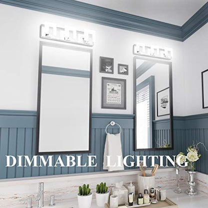 Aipsun 3 Lights Dimmable Modern LED Vanity Light for Bathroom Frosted White Acrylic Chrome Up and Down Bathroom Wall Light Fixtures Over Mirror(White Light 6000K) - size: 3 Lights