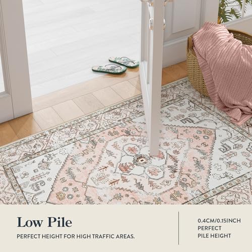 Lahome Boho Washable Non-Slip Pink Rug - Ultra-Thin Non-Shedding Bedroom Bathroom Carpet Runner for Hallway Entryway Adelyn (Pink, 2'x6') - color: Light Pink, size: 2' x 6' (Runner)