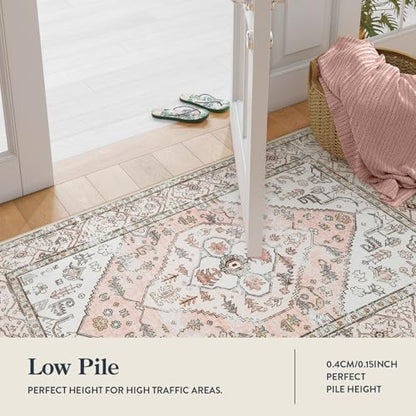 Lahome Boho Washable Non-Slip Pink Rug - Ultra-Thin Non-Shedding Bedroom Bathroom Carpet Runner for Hallway Entryway Adelyn (Pink, 2'x6') - color: Light Pink, size: 2' x 6' (Runner)
