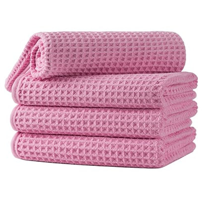 Microfiber Waffle Hand Towels, 4 Pieces, Soft, Absorbent, Fast Drying, Lint Free 430 GSM (16''x26''/40.64cm x 66.04cm) - color: Pink