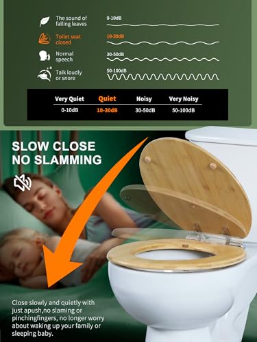 Angol Shiold ROUND Bamboo Wood Toilet Seat Soft Close 16.5Inch | Zinc Alloy Strong Hinges, Light, Easy to Install & Clean, Up to 400 lbs (Round 16.5", Natural Bamboo) - color: Soft Close, size: Round -16.5"