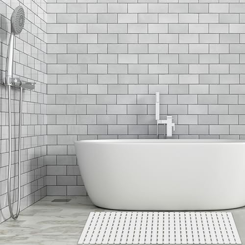 BEMISO Shower Mat Non Slip Bathtub Mat 37.4 x 15.7 Inch | Suction Cups,Drain Holes,Easy Dry,Easy to Cut,Eco-Friendly - color: White, size: 37.4 x 15.7 inches