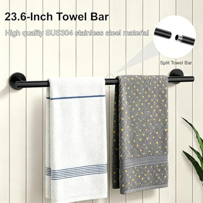 5 Pieces Matte Black Bathroom Accessories Set Towel Bar Set | 24 Inch Towel Racks Wall Mounted,Toilet Paper Holder,Towel Ring,2 Towel Hooks,Stainless Steel Bathroom Hardware Set - color: Matte Black