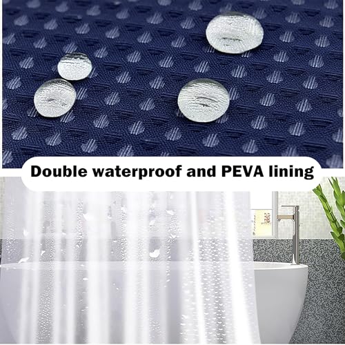 25 PCS Navyblue Bathroom Accessories Set丨Shower Curtain Bathroom Accessory | All-in-One Kit with Shower Curtain,rug,Trash Can,Toothbrush Holder,Toilet BrushSoap Dispenser,Toothbrush Cup,etc for Home - color: Navy Blue