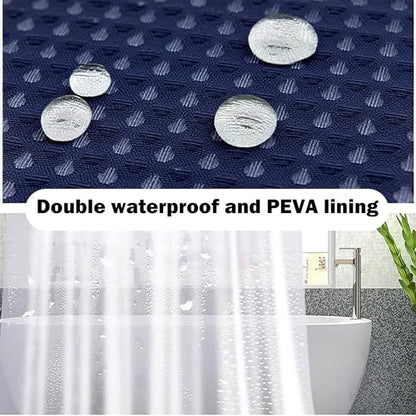 25 PCS Navyblue Bathroom Accessories Set丨Shower Curtain Bathroom Accessory | All-in-One Kit with Shower Curtain,rug,Trash Can,Toothbrush Holder,Toilet BrushSoap Dispenser,Toothbrush Cup,etc for Home - color: Navy Blue