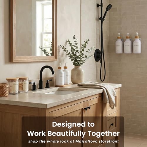 Maisonovo Soap Dispenser Set - White Soap Dispenser White Bamboo Pumps | Glass bottles for body wash, lotion, shampoo or conditioner · Sink, bathroom or countertop · Tray, 16.9 oz each - color: White Bottles White Bamboo Pumps