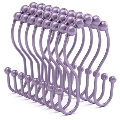 Bathway Shower Curtain Hooks, Shower Curtain Rings Rust Proof Double Hook Shower Curtain Hooks, 12 Pcs Purple Shower Hooks for Shower Curtain, Shower Rings for Curtain, Metal Shower Rod Hooks - color: Purple