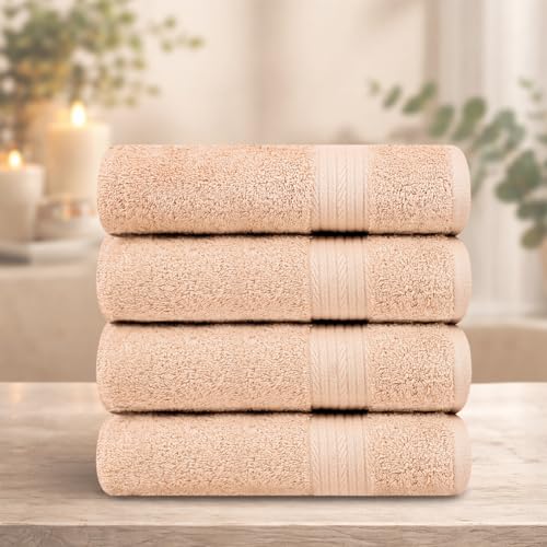100% Cotton Bath Towels 30x54 Inches, 600 GSM, Soft & Absorbent, Set of 4, Beige - color: Beige, size: Bath Towel Set of 4