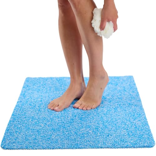 Enkosi Loofah Non-Slip Shower Mat - Shower Floors, Bathtub, Bathrooms, Wet Areas - Cushioned Bath Mat with Drain Holes - Quick Dry PVC, Secure Safety Pad Without Suction Cups (32x24 Aqua Blue) - color: Aqua Blue, size: 32" x 24" (Rectangular)