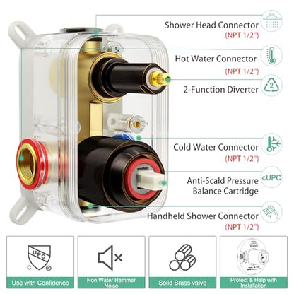 SR SUN RISE Shower Faucet - 12 Inch Multifunctional High Pressure Shower Head System with Handheld Shower Head Fixtures - Valve Included - Oil Rubbed Bronze - color: Oil Rubbed Bronze, size: 12 Inch