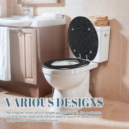 Elongated Toilet Seat Black abstract Resin Toilet Seat Slow Quiet Close with Quick-Release Hinges Toilet Seat with Cover Easy to Clean Install - color: Color3, size: V-Elongated