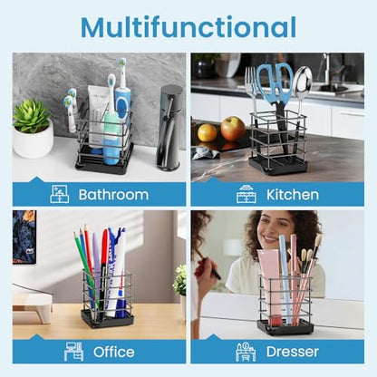 Toothbrush Holders, Bathroom Storage Organizer with Small Box,Black,3 Slots | Easy to Clean,Multifunctional,Kids Electric Toothbrush Organizer,Drainage,Removable,For Bathroom,Vanity,Kitchen Sink,Office - size: with tray