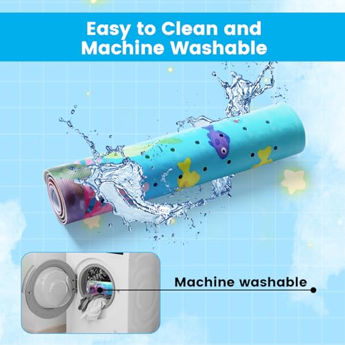 Bath Mat for Tub, Bathtub Mat for Kids Adults, Anti Slip, 40"x16" Extra Long, Suction Cup for Strong Grip, Eco Friendly, Easy Clean,Under The Sea Design (Light Blue) - color: Light Blue