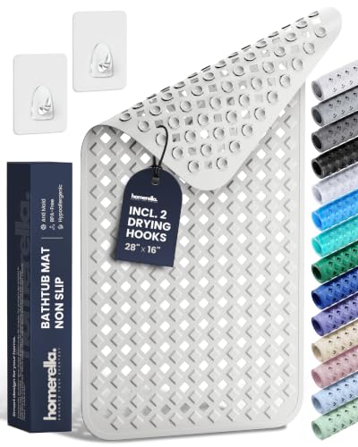 homerella Bathtub Mat Non Slip 28x16 Shower Mat Non Slip Anti Mold BPA Free | Mildew Resistant, Machine Washable, Strong Grip Tub Mat,Shower Mats for Inside Shower, Bath Mat for Tub Non Slip EU Certified - color: White, size: 27.6" x 15.7" (Rectangular)