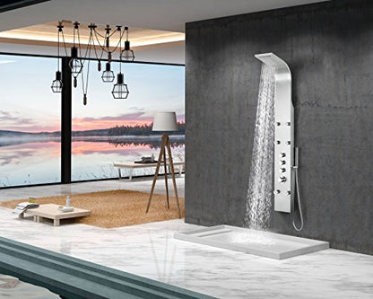 ANZZI Shower Head Panel Tower System | Fontan | Brushed Steel 6 Turbo | Free-Reign Euro Grip Handheld Sprayer With 60 In. Hose, Includes One 1 Donna Full Body One 1 Heavy Rain Six 6 - color: Brushed Steel, style: 6 Jets