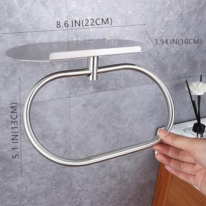 Towel Ring with Shelf Steel Self, Stainless Steel Bath Towel Rings, Self Adhesive Hand Towel Ring for Bathroom, Wall Mounted Towel Hanger for Bathroom Kitchen (Silver) - color: Silver
