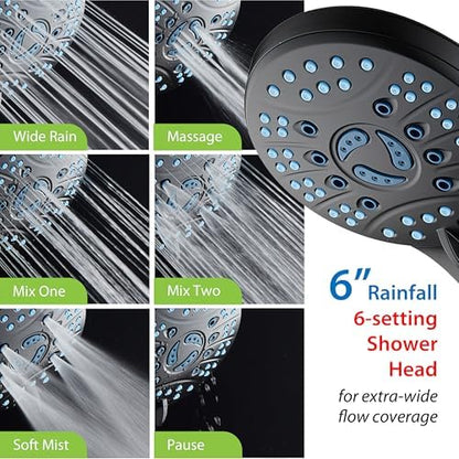 AquaCare 50-mode High Pressure Shower Head Combo with Arm & Dual Power Wash | Hygienic Jets, 2-mode Handheld Power Wash for Tub, Tile & Pets, Long 6 ft. Stainless Steel Hose, Extra Wall Bracket / Black - color: Matte Black, style: 1.8 Gallons Per Minute