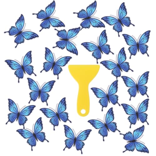 20 PCS Butterfly Non Slip Bathtub Stickers, Adhesive Anti Slip | Decal Treads for Shower & Bath Tub with Scraper for Safety Bathroom Tubs, Shower Floor, Stairs(Blue)