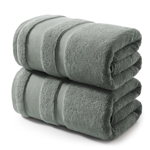 REDKISS 100% Cotton Bath Towels Set of 2, Extra Large Bath Sheets 35 X 70 Inches, Super Soft, Highly Absorbent & Quick Dry Shower Towels for Bathroom, Gym, Spa, Pool & Hotel, Sage Green - color: Sage Green, size: Towel Set of 2