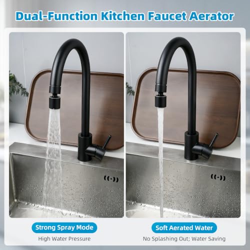 Hibbent cUPC Certified 2-function 360° Swivel Sink Aerator, Matte Black | NSF/ANSI/CAN 61 Certified High Flow Faucet Extender with Metal Adapter for Kitchen & Bathroom, 55/64” Female Thread - color: Matte Black
