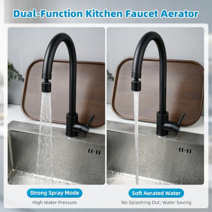 Hibbent cUPC Certified 2-function 360° Swivel Sink Aerator, Matte Black | NSF/ANSI/CAN 61 Certified High Flow Faucet Extender with Metal Adapter for Kitchen & Bathroom, 55/64” Female Thread - color: Matte Black