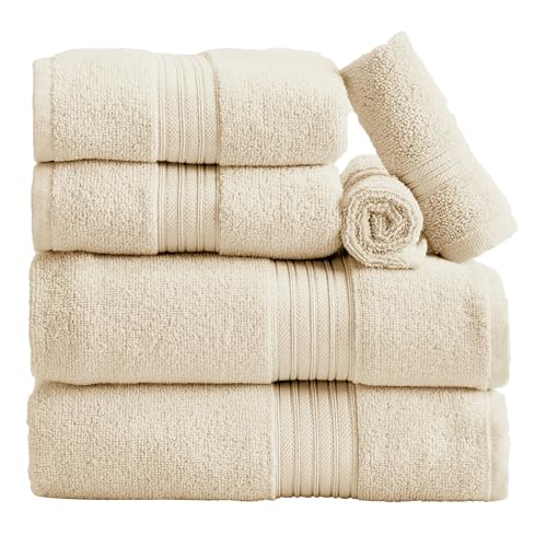 Great Bay Home Bath Towel Set - 100% Cotton 6 Piece Towel Set - Lightweight, Absorbent, Quick-Dry Towels for Bathroom (Buttermilk) - color: Solid - Buttermilk, size: 6 Piece Set