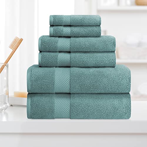 Zero-Twist Towel Collection, Luxurious Cotton Oversized 6-Piece Towel Set, Bath Towel 30" x 54", Hand Towel 16" x 30", Face Towel 13" x 13", Absorbent and Fast-Drying, Jade Green by Blue Nile Mills - color: Jade Green, size: 6 Piece Towel Set