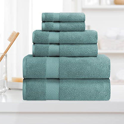 Zero-Twist Towel Collection, Luxurious Cotton Oversized 6-Piece Towel Set, Bath Towel 30" x 54", Hand Towel 16" x 30", Face Towel 13" x 13", Absorbent and Fast-Drying, Jade Green by Blue Nile Mills - color: Jade Green, size: 6 Piece Towel Set