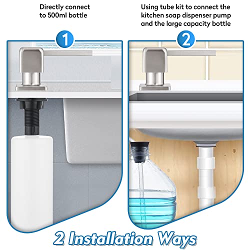 CREA Soap Dispenser for Kitchen Sink, Kitchen Soap Dispenser Brushed Nickel Square Built in Sink Soap Dispenser for Bathroom with 17 OZ Bottle - color: Brushed Nickel, style: Square
