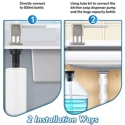 CREA Soap Dispenser for Kitchen Sink, Kitchen Soap Dispenser Brushed Nickel Square Built in Sink Soap Dispenser for Bathroom with 17 OZ Bottle - color: Brushed Nickel, style: Square
