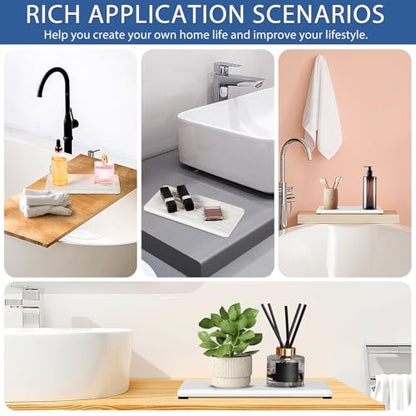 2PCS Water Absorbing Stone Tray, Fast Drying Stone Sink Tray, Water Absorbent Diatomite Trays, Stones Soap Trays, Diatomite Coasters for Kitchen Sink Bathroom Counter, Hand Soap Dish & Holders - color: 2pcs 21×10cm White Wave