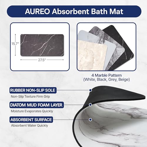Aureo Super Absorbent Diatomaceous Bath Mat, Quick Dry, Soft Non-Slip Rug for Bathroom, Kitchen, Entryway, Easy Clean, Marble Design, 27.55" x 15.74", Black - color: Black