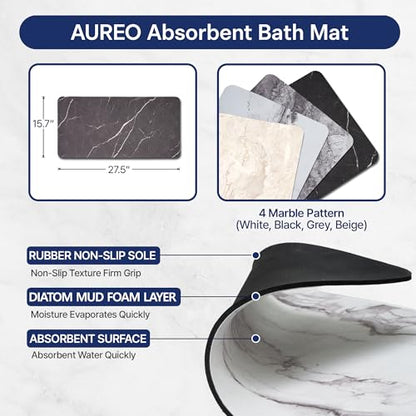 Aureo Super Absorbent Diatomaceous Bath Mat, Quick Dry, Soft Non-Slip Rug for Bathroom, Kitchen, Entryway, Easy Clean, Marble Design, 27.55" x 15.74", Black - color: Black