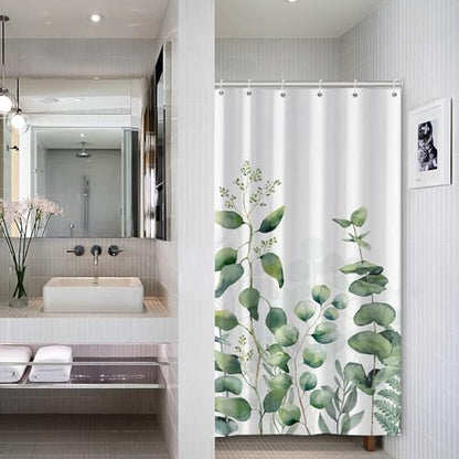 AWERT Small Half Size Stall Shower Curtain with 6 Hooks Shower Stall Curtain 36 x 72 Plant Sage Green Leaves 36 inch Bathroom/RV and Camper (Green Leaves) - color: Green Leaves, size: 36"W x 72"L (Pack of 1)
