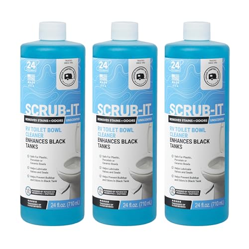 Unique Scrub-It Liquid RV Toilet Bowl Cleaner, 24 oz, 3-Pack | Cleans stains, rings, odors, & debris in RV & marine toilets; non-caustic formula for routine toilet maintenance - size: 24 Fl Oz (Pack of 3)