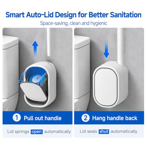Disposable Toilet Brush with Holder, Wall Mounted Toilet Wand Cleaning System with 30 Refills, Auto-Lid Touch-Free Toilet Bowl Brush Kit for Bathroom Cleaning